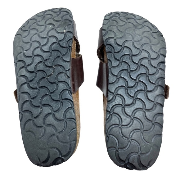 BIRKENSTOCK BIRKI'S Brown Genuine Leather Criss Cross Slides Sandals Shoes sz 6 - Picture 15 of 16